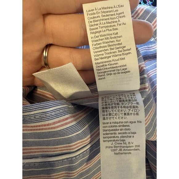 J. Crew PJ Top Men Large Blue Red Stripe Poplin Button Up Top Casual Comfort - Picture 7 of 10